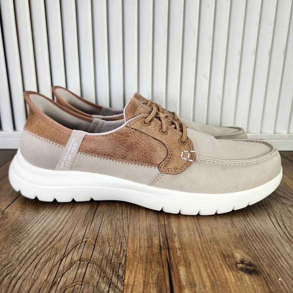 Skechers Slip-Ins On-The-Go Flex Palmilla Boat Shoes Women's 9 Taupe Hands Free